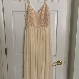 ASOS fully lined, mid calf length, cream color flowing dress